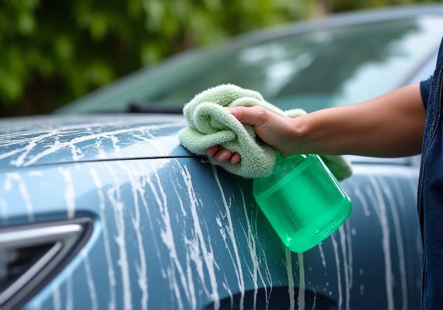 Eco-friendly waterless car washing with biodegradable products